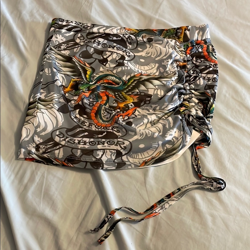 Ed Hardy Ivory Skirt with Multicolor Graphics